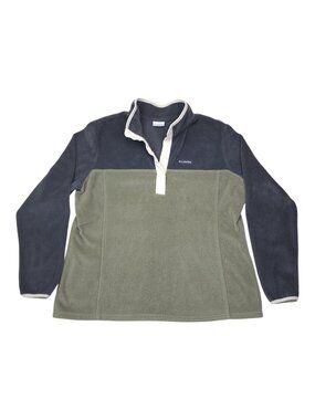 Columbia Snap Neck Fleece Pullover Mens XXL Navy & Olive Green Colorblock